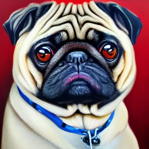 Image similar to oil painting, a chad pug, intricate, masterpiece, artstation, stunning