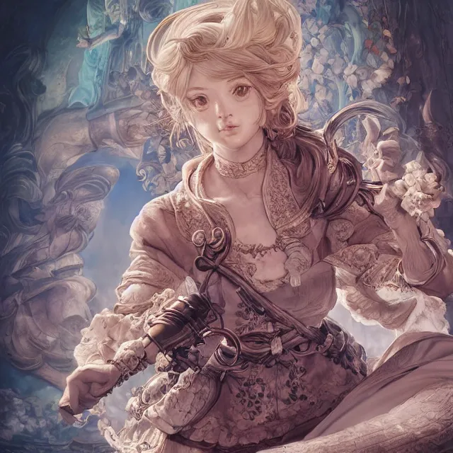 Image similar to the portrait of neutral good female cleric bard as absurdly beautiful, gorgeous, elegant, sophisticated gravure idol, an ultrafine hyperdetailed illustration by kim jung gi, irakli nadar, intricate linework, sharp focus, bright colors, octopath traveler, final fantasy, unreal engine 5 highly rendered, global illumination, radiant light, detailed and intricate environment