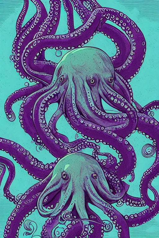 Prompt: portrait of octopus cthulhu in the style of Rob Lefield and Dan Mumford , trending on artstation, digital art,surrealism ,macro,blueprint ,vaporwave , black outline