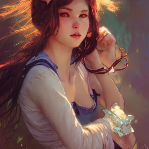 Prompt: cat girl by Stanley Artgerm Lau, greg rutkowski, thomas kindkade, alphonse mucha, loish, norman Rockwel