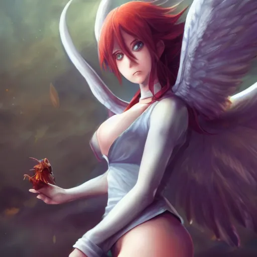 Image similar to an oil painting of a beautiful anime girl with demon wings, by artgerm and greg rutkowski, hd, hdr, ue 5, ue 6, unreal engine 5, cinematic 4 k wallpaper, 8 k, ultra detailed, high resolution, artstation, award winning