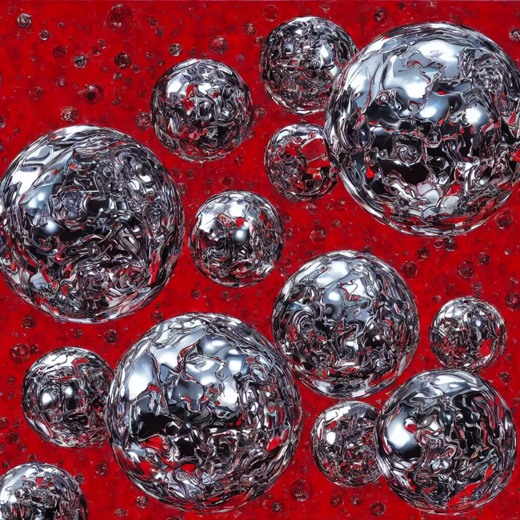 Image similar to chrome spheres on a red cube by ayami kojima