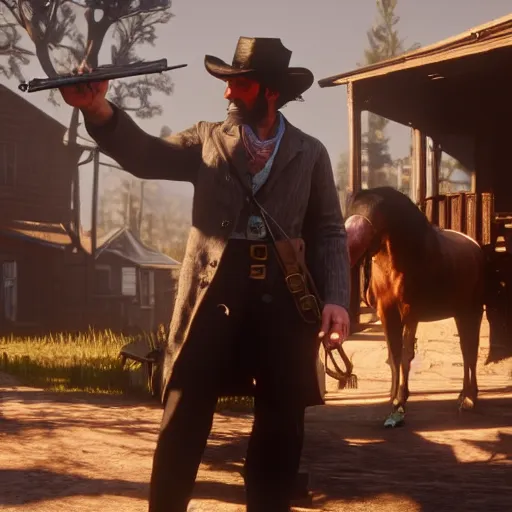 Image similar to daniel day lewis plays dutch van der linde in the playstation 4 video game red dead redemption 2, video game screenshot