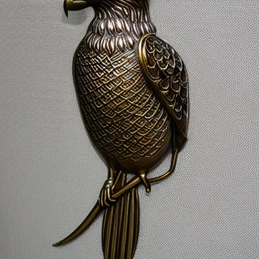 Image similar to gorgeous ornated bronze realistic detailed falcon office decoration with filigree, islamic calligraphy