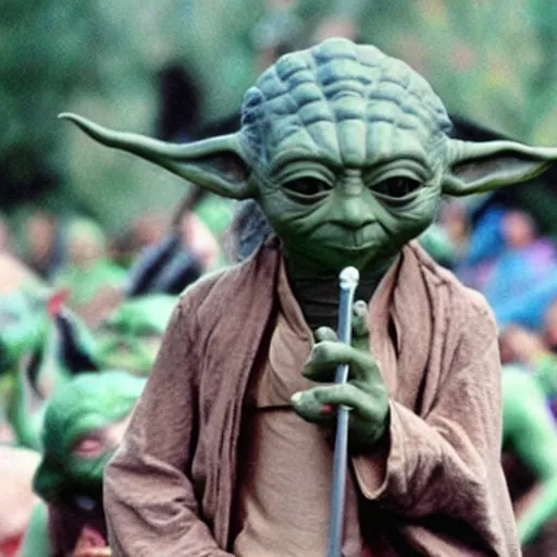 Image similar to yoda performing at woodstock