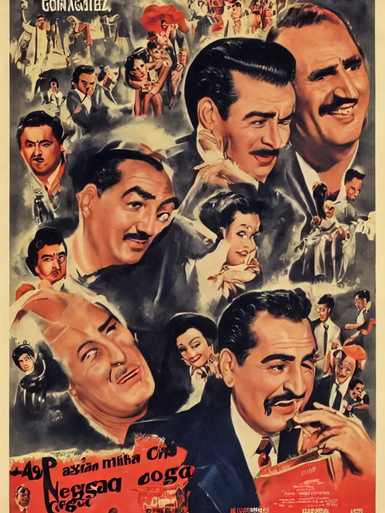 Prompt: Vintage Mexican Movie Poster for a 1957 Comedy Starring Jorge Negrete