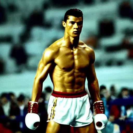 Prompt: movie still of cristiano ronaldo as ivan drago in rocky 4, training montage, cinematic, uhd, 8k,