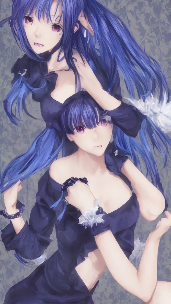 Image similar to ''erika furudo from umineko when they cry, blue hair, fantasy artwork, very detailed, concept art, official art, artstation, 8 k''