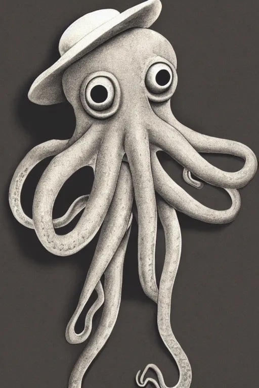 Prompt: anthropomorphic octopus wearing a suit, vintage photograph, sepia