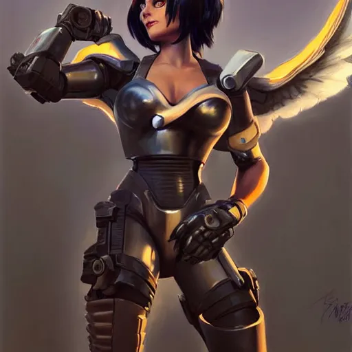 Image similar to greg manchess portrait painting of battle angel alita as overwatch character, totally whack, medium shot, asymmetrical, profile picture, organic painting, sunny day, matte painting, bold shapes, hard edges, street art, trending on artstation, by huang guangjian and gil elvgren and sachin teng