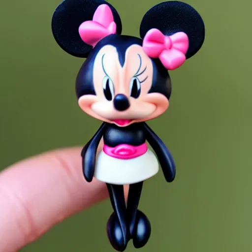 Prompt: product photograph of cute miney mouse figurine by isabel han : 6 girly, cute, collectible, toys figures, kawaii, toys, white background : 3