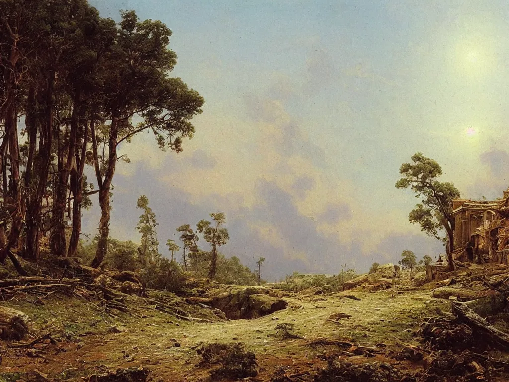 Prompt: oil painting of an abandoned civilization by ivan shishkin and aivazovsky, highly detailed, masterpiece