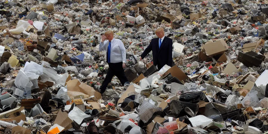 Prompt: trump, looking for bitcoin, landfill