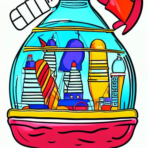 Image similar to Ship in a bottle, sticker, colorful, illustration, highly detailed, no jagged lines, vector art, smooth