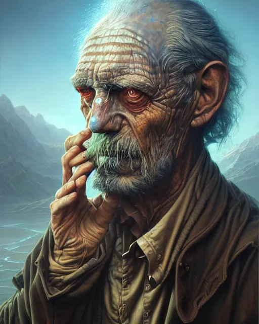 Image similar to a detailed portrait of Diesepunk old man by Tomasz Alen Kopera and Peter Mohrbacher
