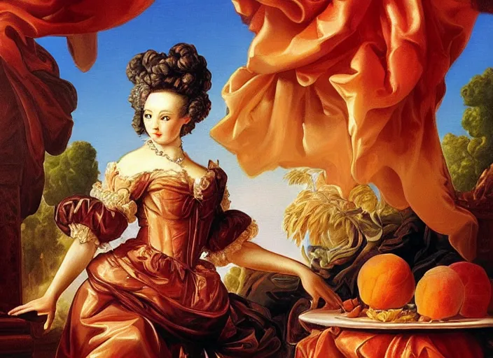 Prompt: baroque rococo painting 🍑 portrait Greg Hildebrandt high detail fancy cake