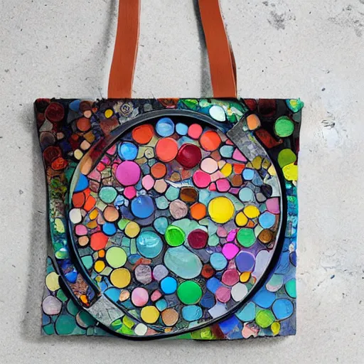 Prompt: bag in the shape of an artist's palette