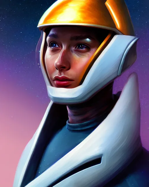 Prompt: portrait of a starship captain with a helmet video game character, digital illustration portrait design 3 / 4 perspective, detailed, gorgeous lighting, wide angle action dynamic portrait