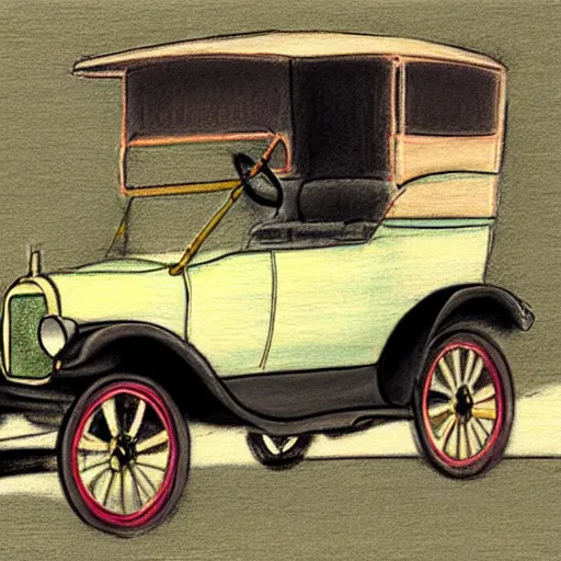 Image similar to a pastel sketch of a ford model t