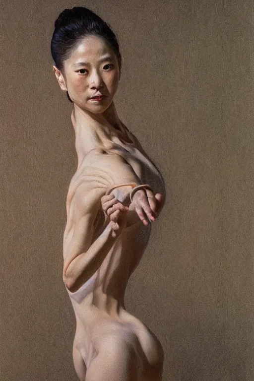 Prompt: portrait of athletic taiwanese prima ballerina, by donato giancola and berthold woltze.