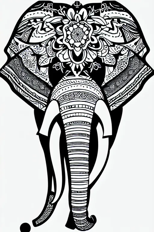 Image similar to elephant ornaments fractal ink drawing line art colouring page vector