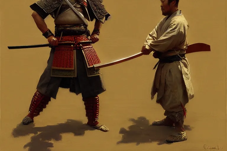 Prompt: male samurai painting by gaston bussiere, craig mullins, j. c. leyendecker