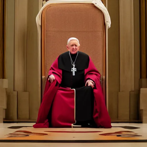 Image similar to sitting in big chair is pope benedict as chancelor palpatine in star wars episode 3, 8 k resolution, cinematic lighting, anatomically correct