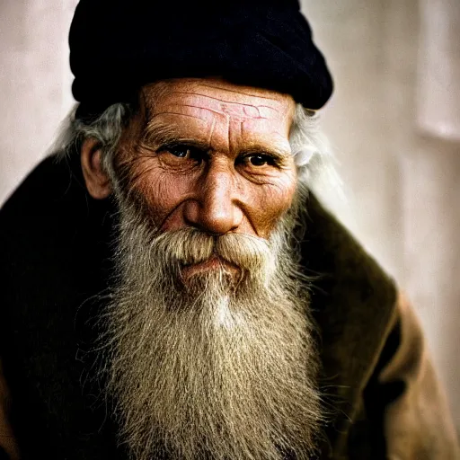 Image similar to portrait of Leo Tolstoy, by Steve McCurry, clean, detailed, award winning