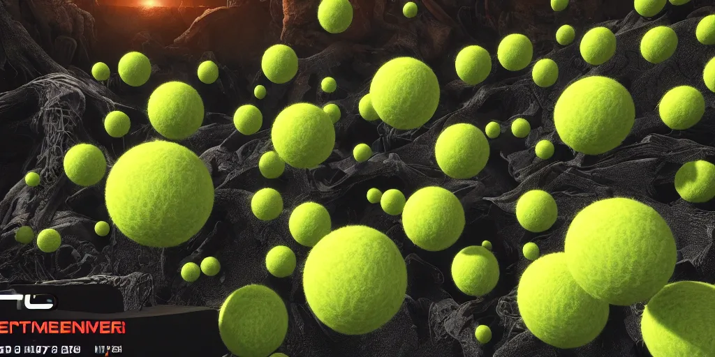 Image similar to a cinematic poster photo of 8 k ultra realistic tennis ball monsters, exotic, cinematic lighting, trending on artstation, 4 k, hyperrealistic, focused, high details, unreal engine 5, cinematic, alien planet atmosphere in background