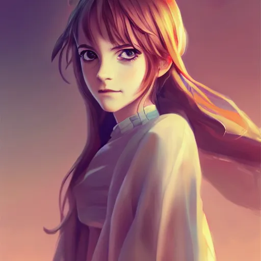 Image similar to anime portrait of emma watson as an anime girl by Stanley Artgerm Lau, WLOP, Rossdraws, James Jean, Andrei Riabovitchev, Marc Simonetti, and Sakimichan, trending on artstation