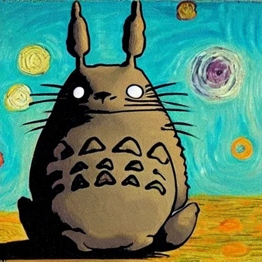 Prompt: painting of totoro. van gogh style