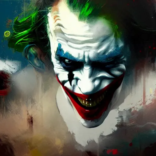 Prompt: oil painting by jeremy mann of ralph waldo emerson killing the joker ( 2 0 1 9 ), artstation, 4 k