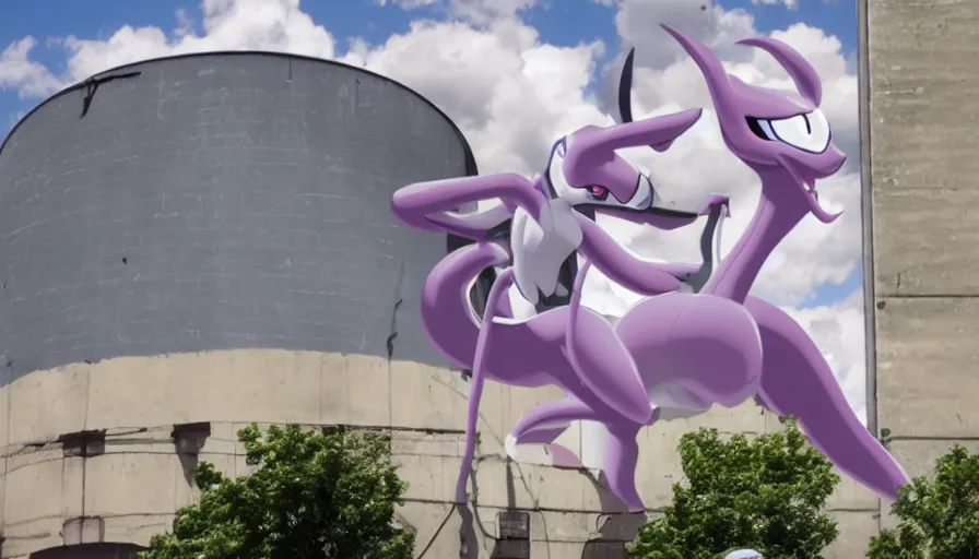 Image similar to MewTwo on a water tank in Newark