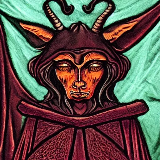 Prompt: baphomet wearing a dark hooded cloak, highly detailed