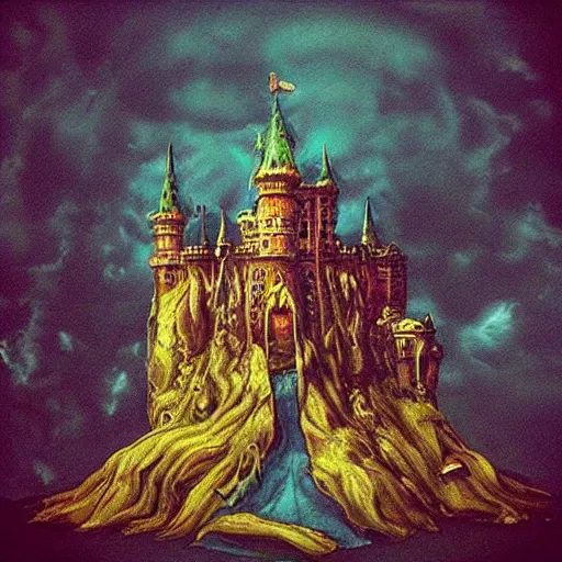 Prompt: “fantasy castle, melted in the style of salvador dali”