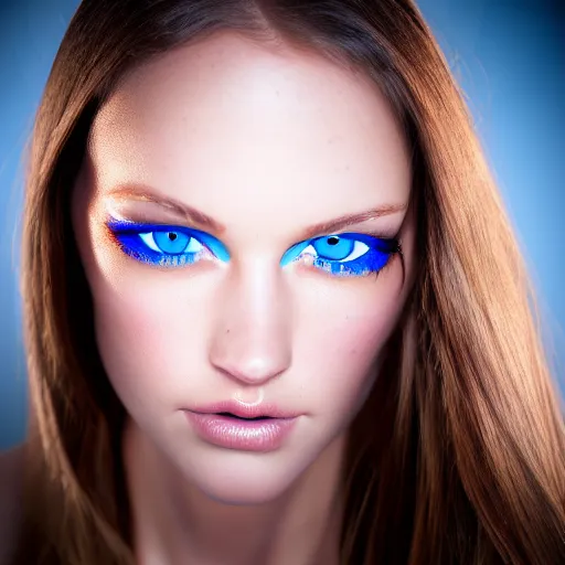 Prompt: photo portrait of very beautiful model face looking at camera, realism, blue eyes, extreme detail, key art, ring light, flash, photo by greg rutkoski, photoshoot