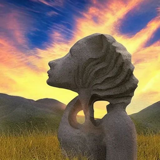 Image similar to a giant stone statue of the greek lambda symbol, epic sunset skies in the background, highly detailed digital art by jullie bell