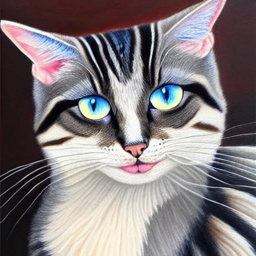 Prompt: epic professional oil painting of a grey and brown striped cat with blue eyes, epic, stunning, gorgeous, intricate detail, much wow, 4K, masterpiece