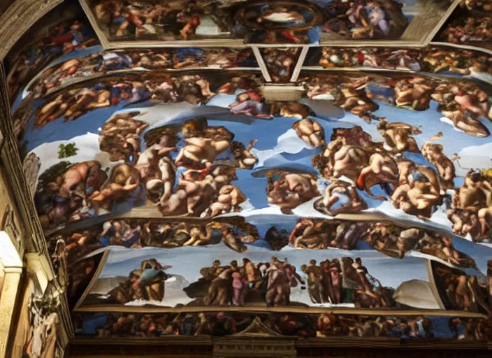 Image similar to Bill Gates painting the Sistine Chapel 4k