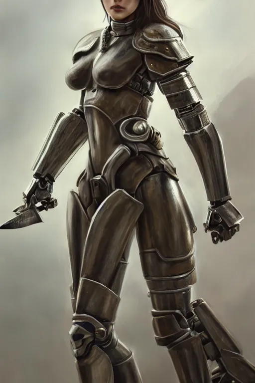 Image similar to a photorealistic painted portrait of an attractive young girl, partially clothed in dull metal-plated battle armor, olive skin, long dark hair, beautiful bone structure, symmetric facial features, perfect eyes, natural physique, intricate, elegant, digital painting, concept art, finely detailed, beautifully illustrated, sharp focus, minimal artifacts, photographic quality, from Metal Gear, by Ruan Jia and Mandy Jurgens and Artgerm and William-Adolphe Bouguerea, in the style of Greg Rutkowski, trending on Artstation, award winning