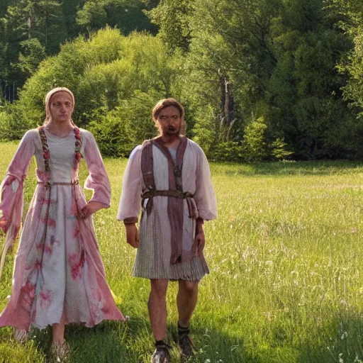 Prompt: a scene from the movie Midsommar