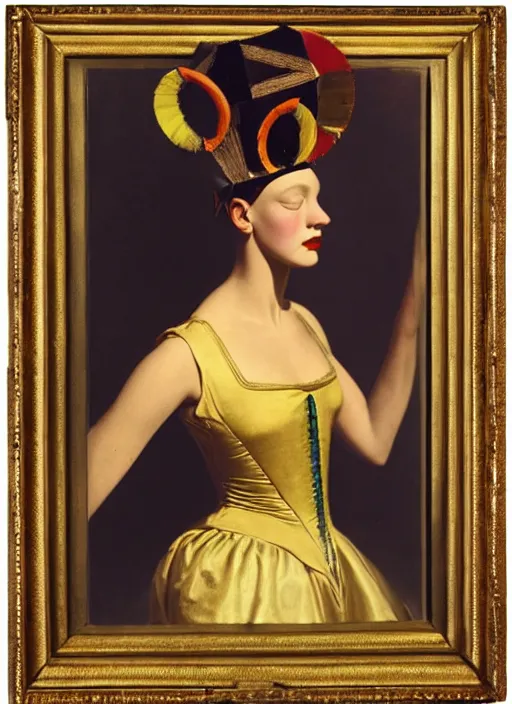 Image similar to portrait of young woman in renaissance dress and renaissance headdress, art by horst p. horst