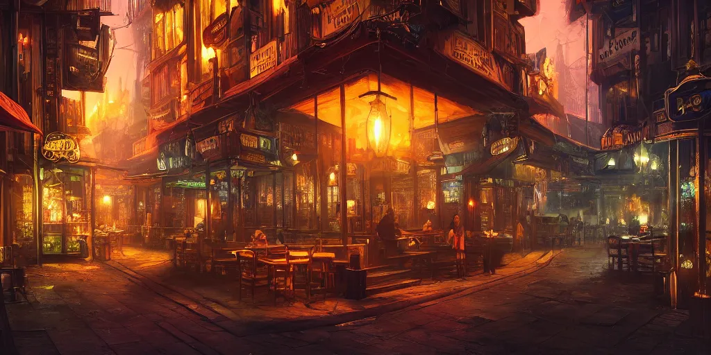 Prompt: speakeasy happy hour by marc adamus, beautiful dramatic lighting, 8 k illustration, golden hour intricate, richly detailed, photorealistic imagery, artstation render inspired by alena aenami