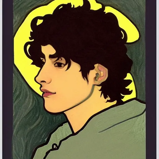 Prompt: painting of young cute handsome beautiful dark medium wavy hair man in his 2 0 s named shadow taehyung at the halloween pumpkin jack o'lantern party, depressed, melancholy, autumn, japan, elegant, clear, painting, stylized, delicate, soft facial features, delicate facial features, soft art, art by alphonse mucha, vincent van gogh, egon schiele