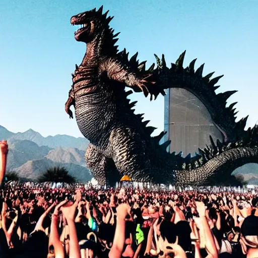 Prompt: godzilla at coachella