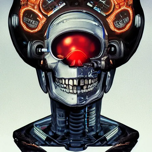 Image similar to a portrait of an cyborg vintage skull no teeth in a racing helmet by sandra chevrier, detailed render, epic composition, cybernetics, 4 k realistic, cryengine, realistic shaded lighting, sharp focus, masterpiece, by matteo scalera, gary montalbano, peter elson in the style of the tokyo ghost comic