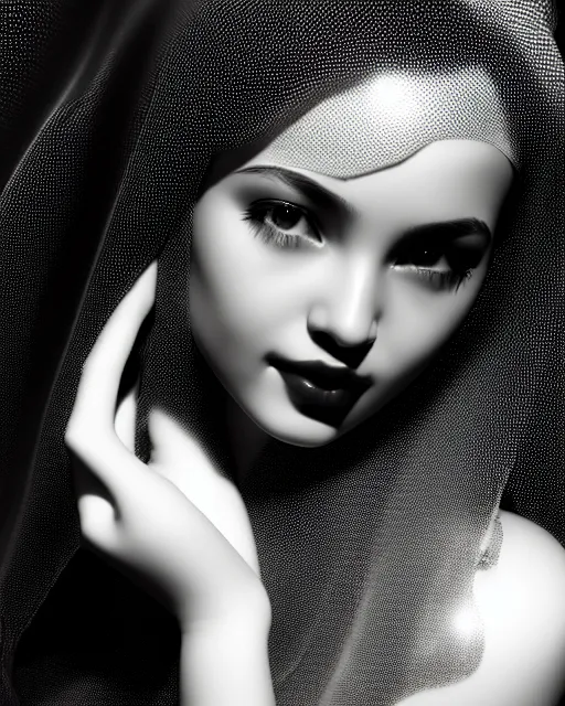 Image similar to black and white dreamy young beautiful female artificial intelligence, cinematic, rim light, photo - realistic, elegant, high detail, 8 k, masterpiece, photo taken in 1 9 3 0
