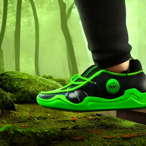 Prompt: sporty guy in acid-green sneakers, forest, jungle, rain, shot from the back, in perspective, concept art, cgsociety, octane render, trending on artstation, artstationHD, artstationHQ, unreal engine, 4k, 8k