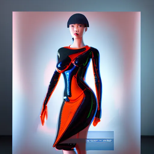 Image similar to futuristic korean inspired avant-garde art, deco fashion, highly detailed, photorealistic portrait, bright studio setting, studio lighting, crisp quality and light reflections, unreal engine 5 quality render