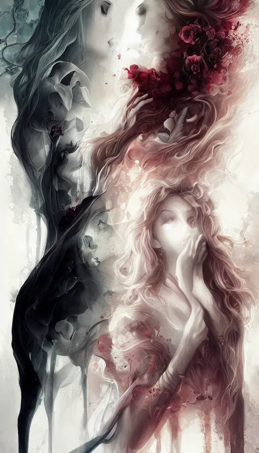 Image similar to life and death mixing together, by charlie bowater